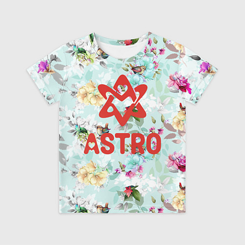 Детская футболка Astro логотип на фоне цветов / 3D-принт – фото 1
