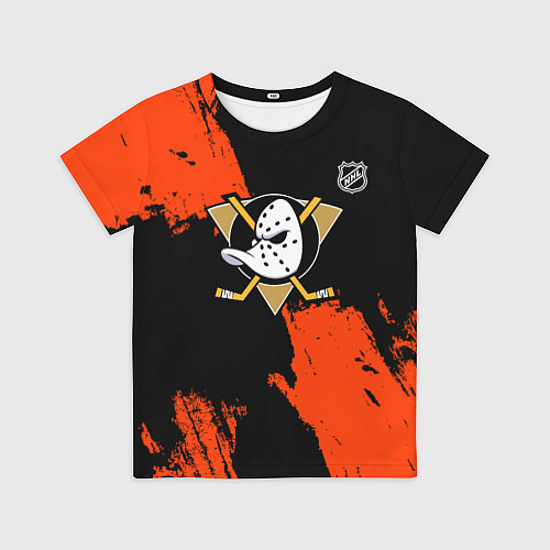 Детская футболка Анахайм Дакс - оранжевая краска / 3D-принт – фото 1