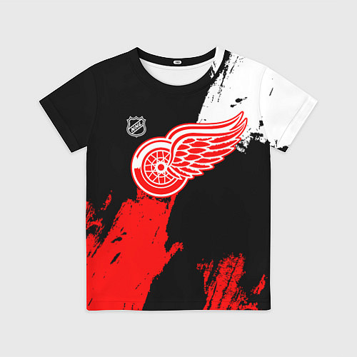 Детская футболка Детройт Ред Уингз - брызги краска на черном фоне / 3D-принт – фото 1