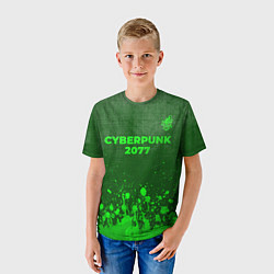 Футболка детская Cyberpunk 2077 - green gradient посередине, цвет: 3D-принт — фото 2