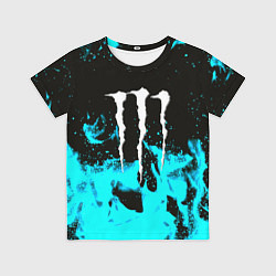 Футболка детская Monster energy голубой огонь, цвет: 3D-принт