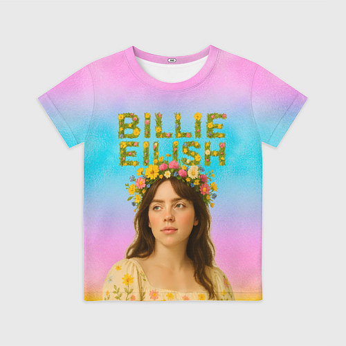 Детская футболка Билли Айлиш с цветочным венком на голове / 3D-принт – фото 1