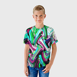 Футболка детская Зелёно-розовый искажённая абстракция, цвет: 3D-принт — фото 2