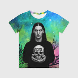 Детская футболка Bones без зрачков держит череп в руках