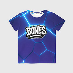 Футболка детская Bones белое лого на синих плитах, цвет: 3D-принт