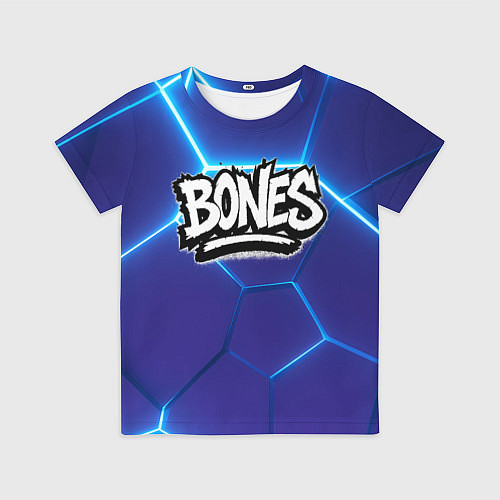 Детская футболка Bones белое лого на синих плитах / 3D-принт – фото 1