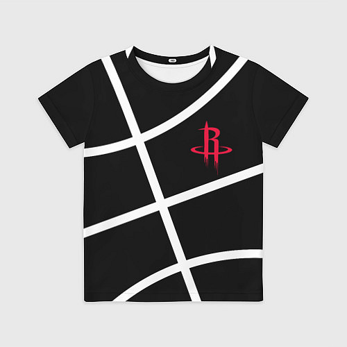 Детская футболка Хьюстон Рокетс - текстура черного мяча / 3D-принт – фото 1
