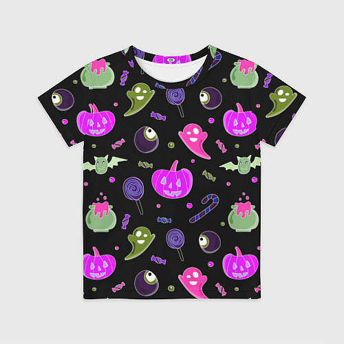Детская футболка Halloween pink black pumpkin / 3D-принт – фото 1