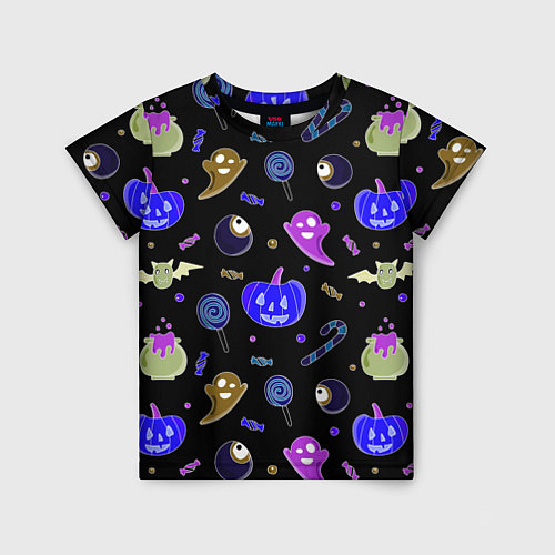 Детская футболка Halloween blue black pumpkin / 3D-принт – фото 1