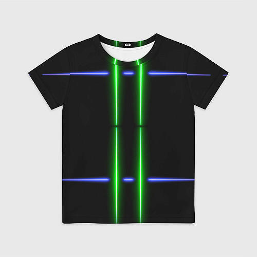 Детская футболка Neon black light blue green line / 3D-принт – фото 1