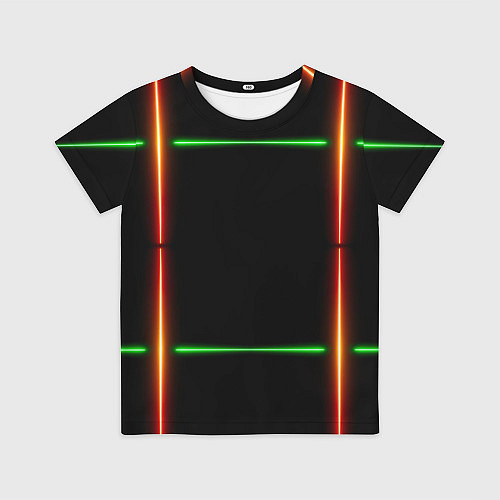 Детская футболка Color black green orange lines / 3D-принт – фото 1
