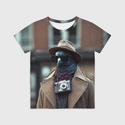 Детская футболка Голубь шпион с ретро фотокамерой