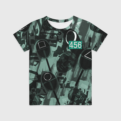 Детская футболка Номер 456 на фоне масок игры в кальмара / 3D-принт – фото 1