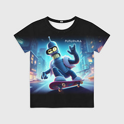 Футболка детская Bender is a skateboarder in neon street - ai art, цвет: 3D-принт