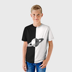 Футболка детская Сатурн черно-белый, цвет: 3D-принт — фото 2