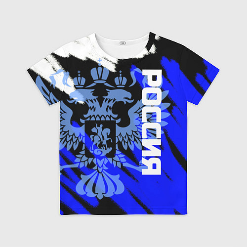 Детская футболка Россия чёрно-синий штрихи / 3D-принт – фото 1