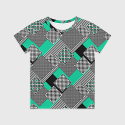 Футболка детская Черно бирюзовая абстрактная геометрия пэчворк, цвет: 3D-принт