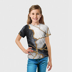 Футболка детская Мрамор белый и черный с золотом, цвет: 3D-принт — фото 2