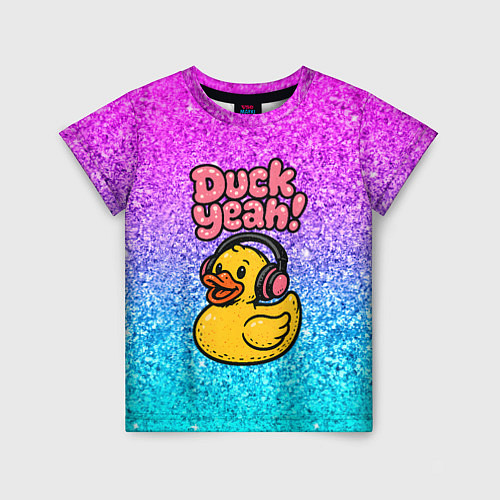 Детская футболка Duck yeah - утка в наушниках / 3D-принт – фото 1