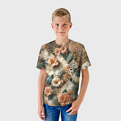 Футболка детская Цветы на кусках мрамора и леопардовом узоре, цвет: 3D-принт — фото 2