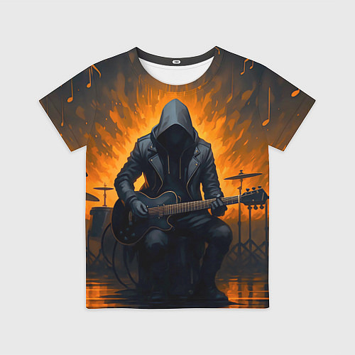Детская футболка Гитарист играющий в пламени / 3D-принт – фото 1