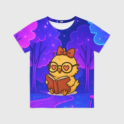 Детская футболка Цыпленок в очках читает книжку / 3D-принт – фото 1