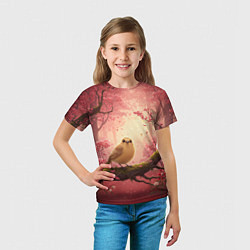 Футболка детская Желтая птица в розовом цветущем лесу, цвет: 3D-принт — фото 2