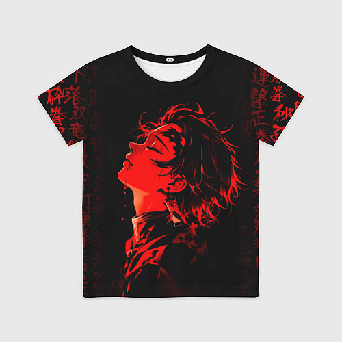Детская футболка Клинок, рассекающий демонов Танджиро и иероглифы / 3D-принт – фото 1