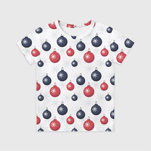 Детская футболка Синие и красные новогодние шары со снежинками / 3D-принт – фото 1