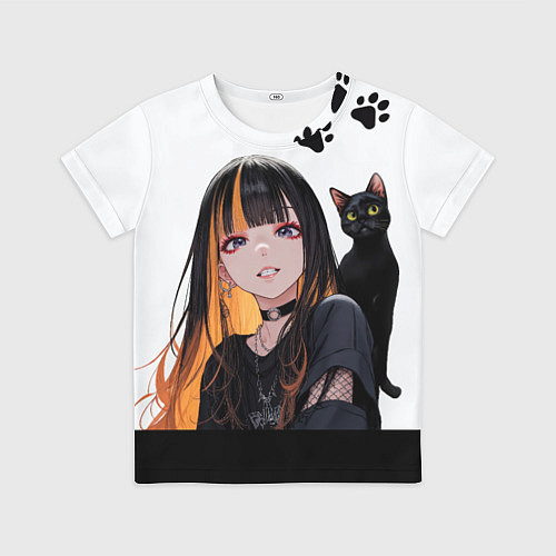 Детская футболка Девушка и кот / 3D-принт – фото 1