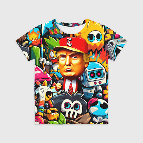Детская футболка Дональд Трамп в компании мультяшных персонажей / 3D-принт – фото 1