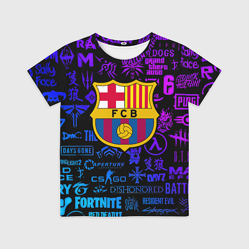 Детская футболка Барселона неоновые логотипы игр / 3D-принт – фото 1