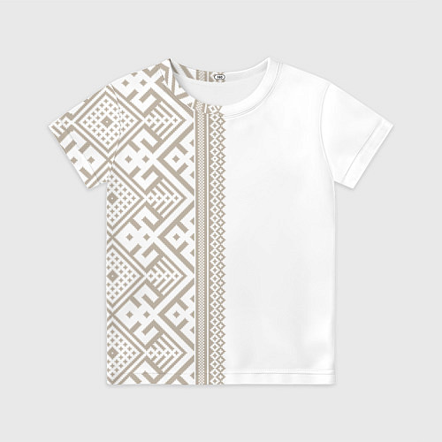 Детская футболка Узоры славянские в бежевом цвете / 3D-принт – фото 1