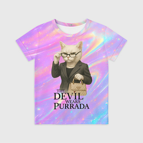 Детская футболка Дьявол носит Пурада пародия с белой кошкой / 3D-принт – фото 1
