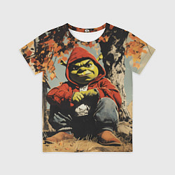 Футболка детская Шрек на фоне осеннего пейзажа, цвет: 3D-принт