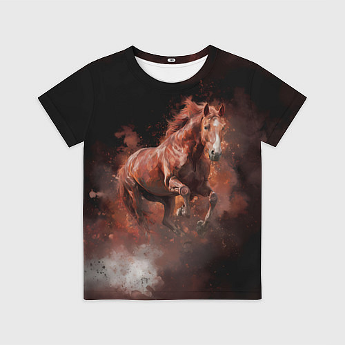 Детская футболка Коричневая лошадь в прыжке / 3D-принт – фото 1