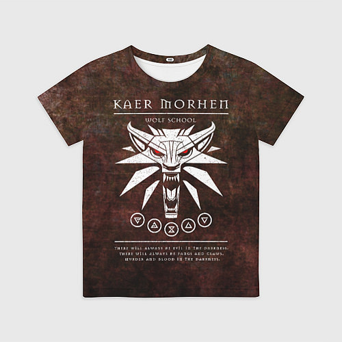 Детская футболка Каэр Морхен - школа волка на темном фоне / 3D-принт – фото 1