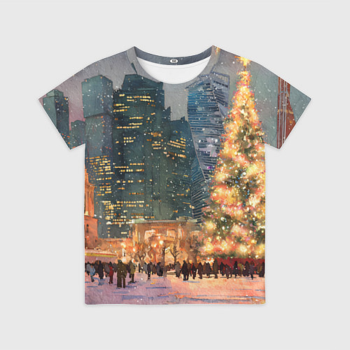 Детская футболка Москва - сити и новогодняя елка / 3D-принт – фото 1