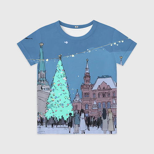 Детская футболка Новогодняя елка в центре Москвы / 3D-принт – фото 1
