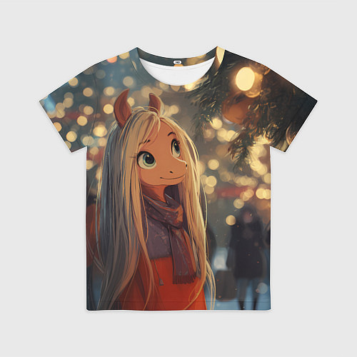 Детская футболка Новогодняя лошадка / 3D-принт – фото 1