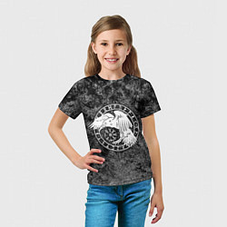 Футболка детская Ворон в круге рун и компас вегвизир, цвет: 3D-принт — фото 2