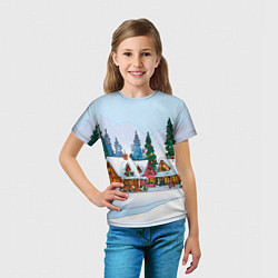 Футболка детская Новогодник дворик, цвет: 3D-принт — фото 2
