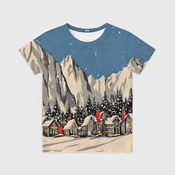 Футболка детская Небольшой новогодний город в горах, цвет: 3D-принт