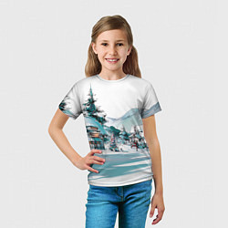 Футболка детская Дома и елки - Новый год, цвет: 3D-принт — фото 2