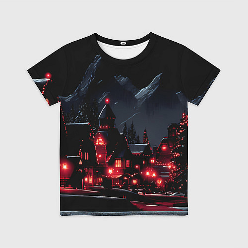 Детская футболка Новогодняя ночь и красные гирлянды / 3D-принт – фото 1