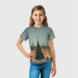 Футболка детская Новогодняя елка во дворе, цвет: 3D-принт — фото 2