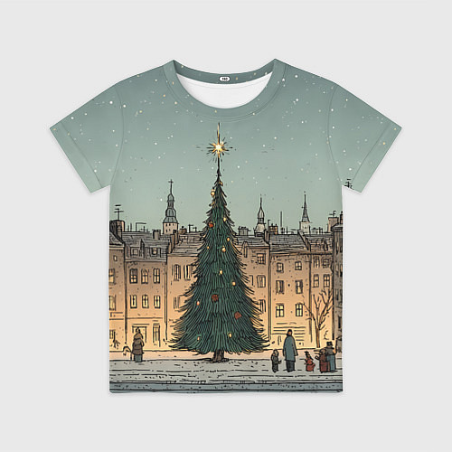 Детская футболка Новогодняя елка во дворе / 3D-принт – фото 1