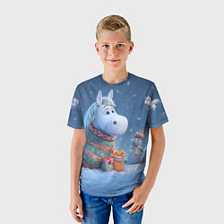 Футболка детская Новогодняя лошадь с подарками, цвет: 3D-принт — фото 2