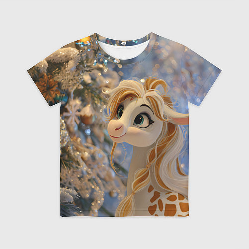 Детская футболка Новогодняя лошадка в крапинку / 3D-принт – фото 1