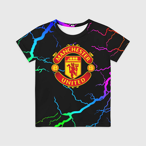 Детская футболка Манчестер Юнайтед неоновые молнии / 3D-принт – фото 1